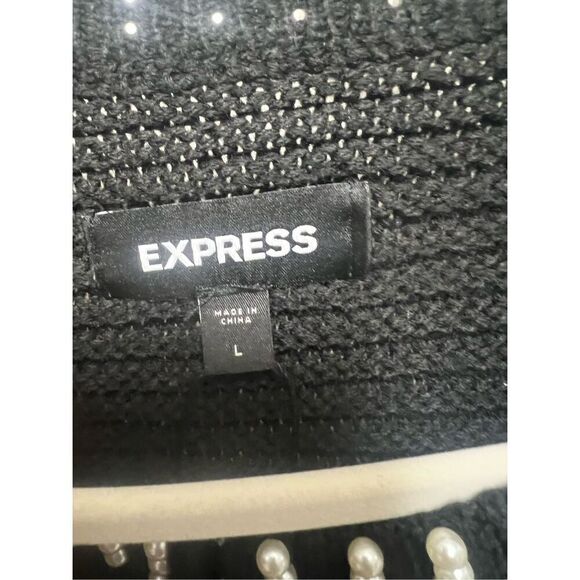Express Cardigan with Pearl Collar Detail and Puffed Sleeves (Size L) - Picture 3 of 4